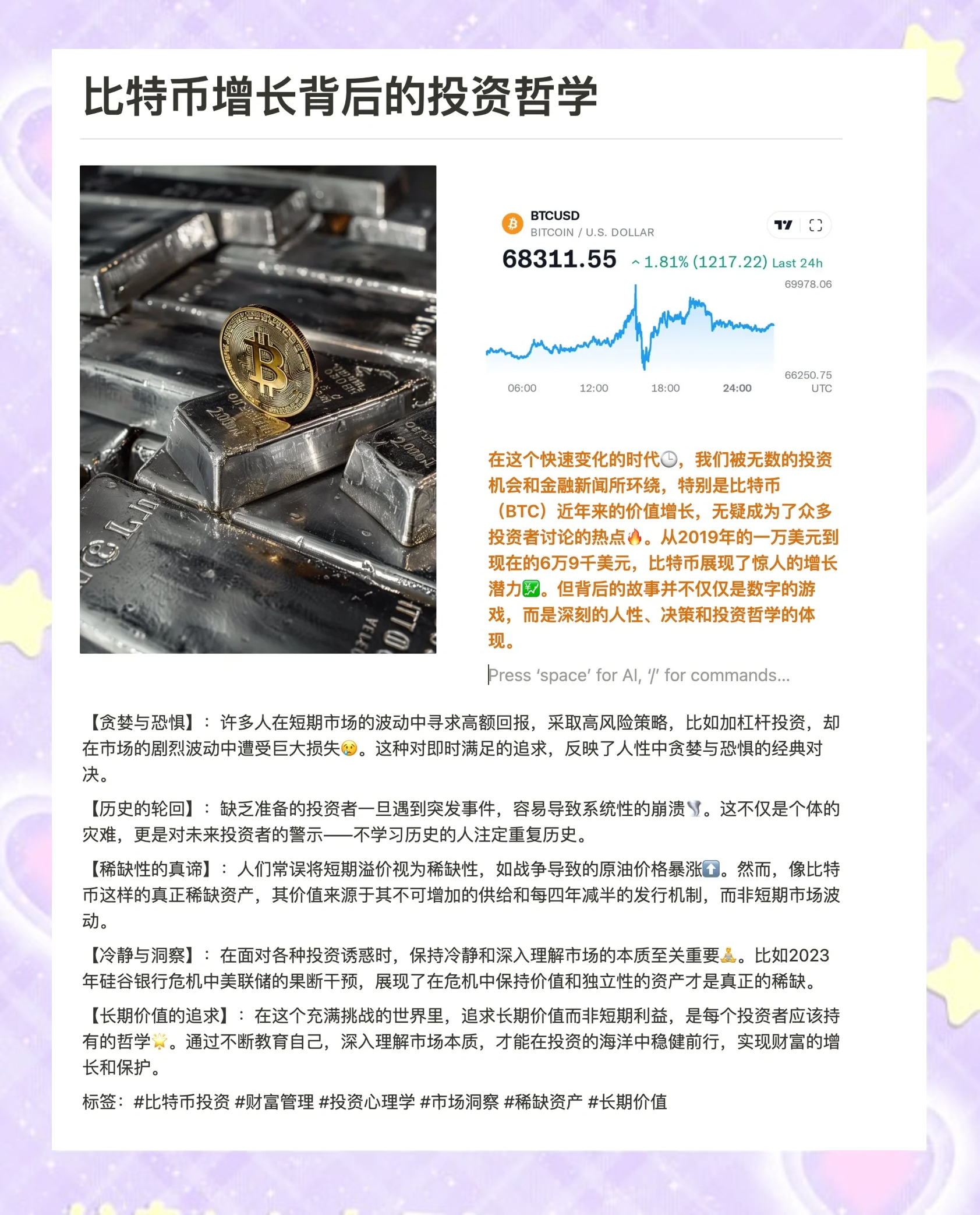 比特币价格投资者看好潜力，政策环境持续变化。